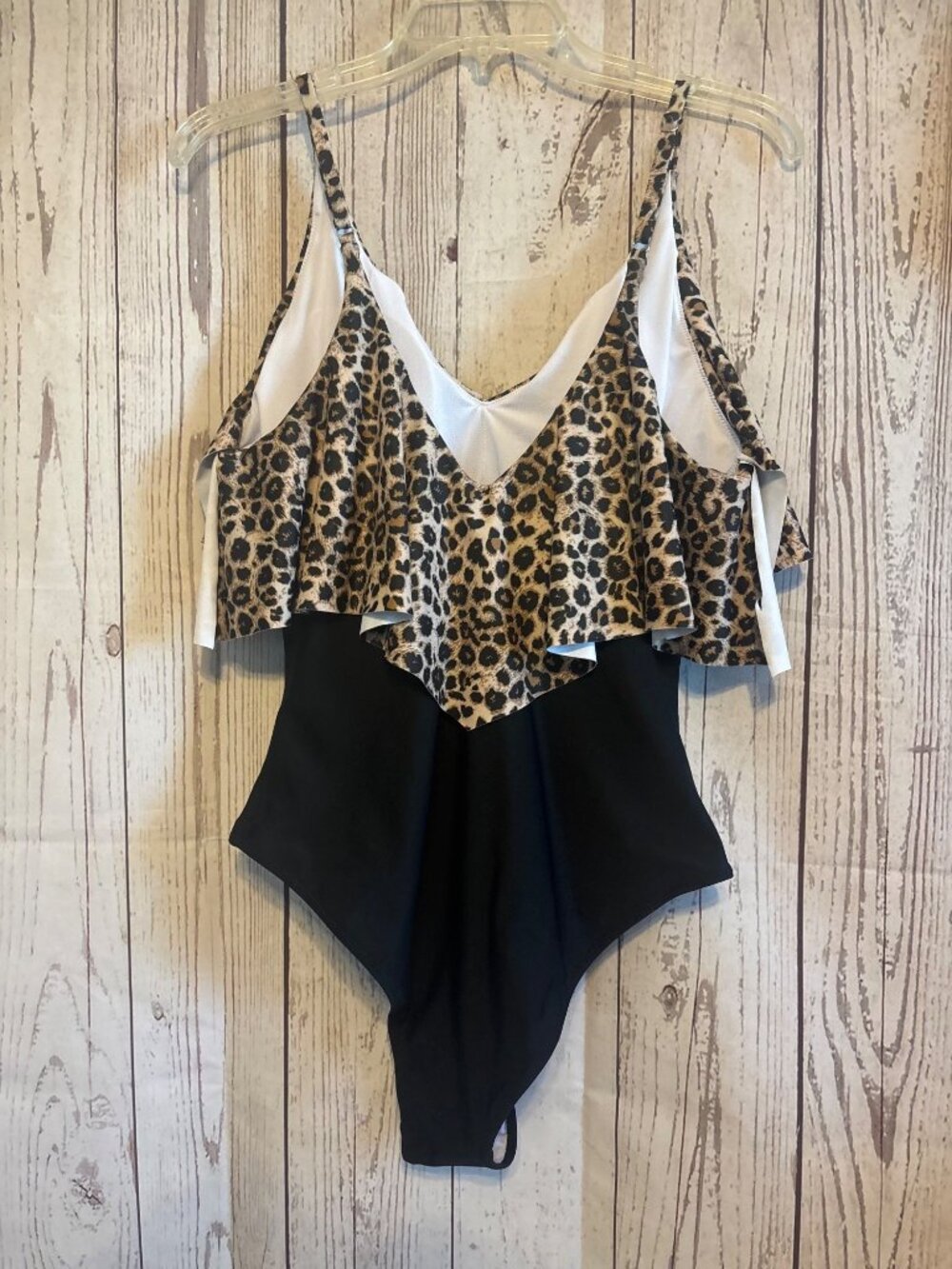 Animal Print Black Flared Bib Front One Piece Size XL - Picture 7 of 10